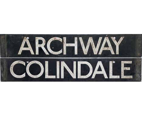 London Underground 38-Tube Stock enamel CAB DESTINATION PLATE for Archway / Colindale on the Northern Line. A double-sided pl