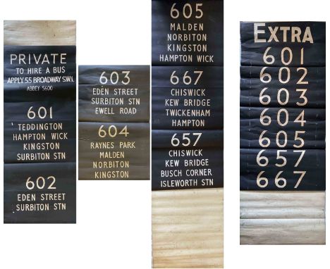 Pair of 1951 London Transport TROLLEYBUS DESTINATION BLINDS from Fulwell and Isleworth depôts comprising the side box dated 1
