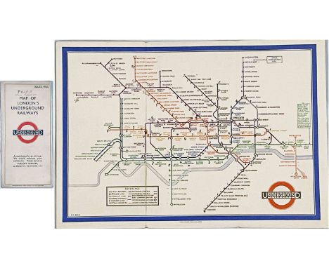 1933 first edition of the H.C. Beck London Underground diagrammatic, card POCKET MAP with the famous cover slogan "A new desi