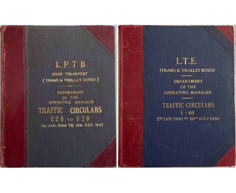 Pair of official bound volumes of London Transport TRAFFIC CIRCULARS for Trams & Trolleybuses comprising the editions for Jan