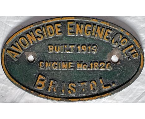 1919 Avonside Engine Co brass locomotive WORKSPLATE Engine No. 1826. This was an 0-6-0ST delivered to the Mersey Docks and Ha