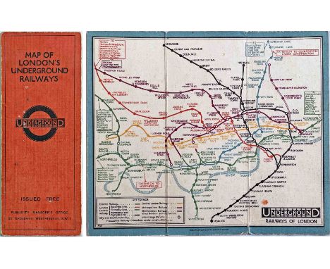 c1930 London Underground linen-card POCKET MAP from the Stingemore-designed series of 1925-32. This is the first to show the 