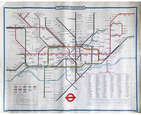 1977 London Underground quad-royal POSTER MAP designed by Paul Garbutt with date-code 10/77 No 1 1978. The Piccadilly Line ex