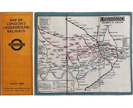 1927 London Underground linen-card POCKET MAP from the Stingemore-designed series of 1925-32. This is the January 1927 issue,