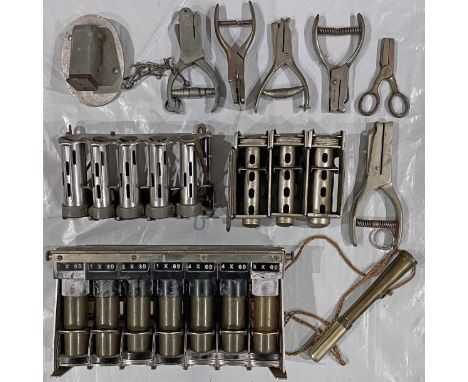 Quantity (11) of assorted TICKET CLIPPERS (7), CHANGE MACHINES (3) and a small HORN. Great variety, no two the same. Not test