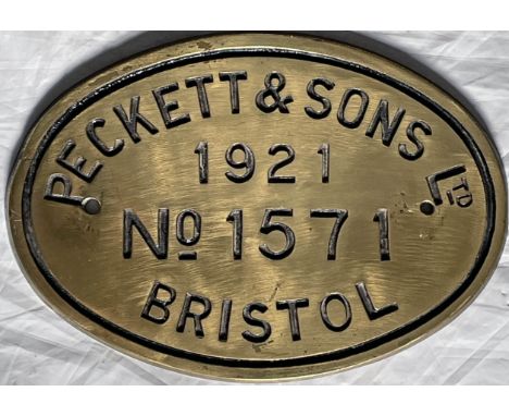 1921 Peckett & Sons brass locomotive WORKSPLATE with works number 1571. This was carried by 0-4-0ST "Perfection" which was on