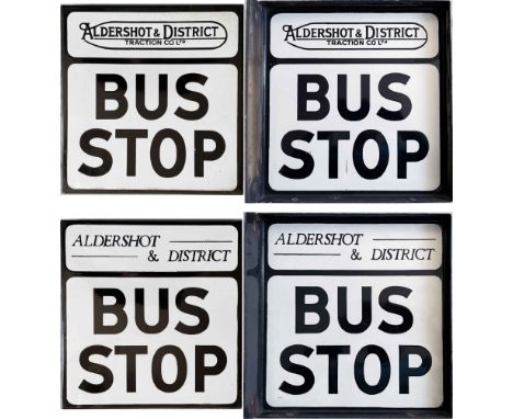 Pair of Aldershot & District enamel BUS STOP FLAGS, one 1950s type and the other 1960s. Both are double-sided with an all-rou