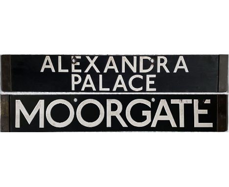 London Underground 1938-Tube Stock enamel CAB DESTINATION PLATE for Alexandra Palace / Moorgate on the Northern Line. The Ale
