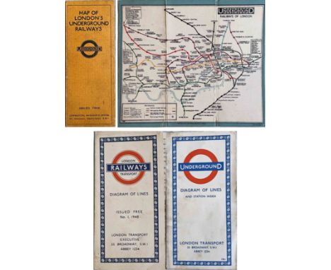 Selection (3) of London Underground POCKET MAPS comprising a June 1927 Stingemore linen-card issue with mustard cover and fro