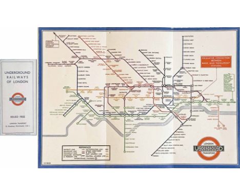 1933 London Underground H C Beck diagrammatic, card POCKET MAP from the first-year series titled 'Underground Railways of Lon