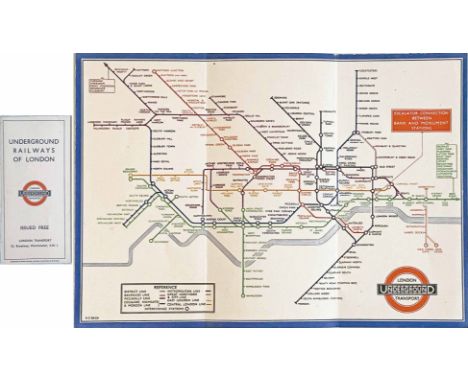 1933 London Underground H C Beck diagrammatic, card POCKET MAP from the first-year series titled 'Underground Railways of Lon