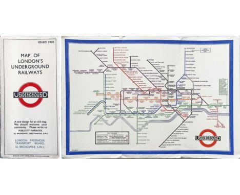 1933 first edition of the H.C. Beck London Underground diagrammatic, card POCKET MAP with the famous cover slogan "A new desi