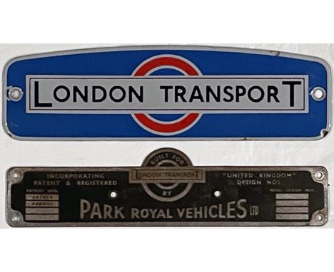 Pair of London Transport RTL/RTW PLATES comprising an enamel RADIATOR BADGE labelled on the reverse to be ex-RTW 423 (entered