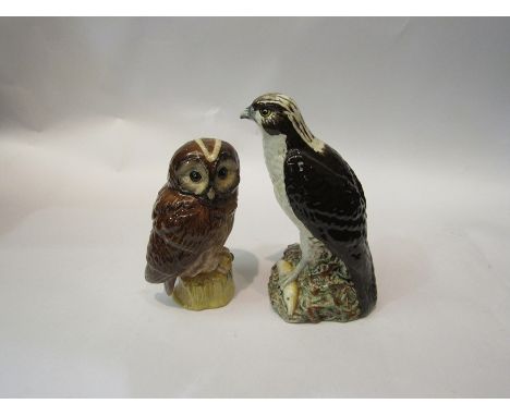 Two Royal Doulton ceramic figural whisky bottles "Tawny Owl and Osprey" Whyte &amp; Mackay scotch whisky, 20cm and 17cm tall