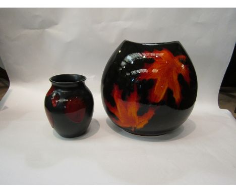 Poole Pottery Delphis Autumn leaves and Volcano glaze vase, 27cm and 16cm (2)