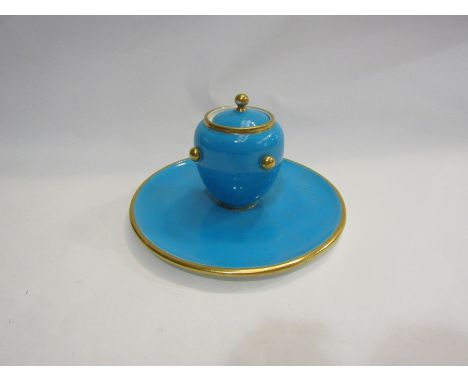 A blue and gilt Minton's china inkwell retailed by T.Goode, London