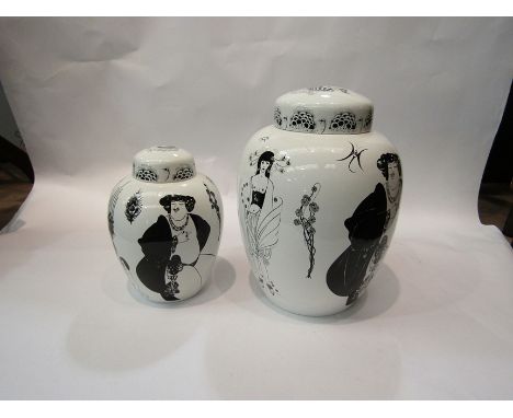 Two Poole Pottery "The Beardsley Collection" lidded vases, 18cm and 26cm tall