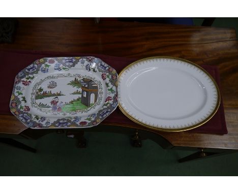 A Copeland Spode meat dish with Oriental pagoda and flower design, together with a Paragon "Athena" oval meat dish