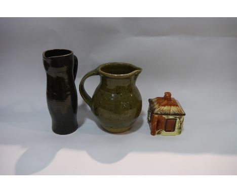 Two Studio pottery jugs and a Price Kensington Cottage Ware lidded preserve pot (3)