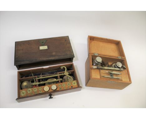 CASED SCALES &amp; WEIGHTS - L CASELLA a mahogany cased set of balance scales, which assemble and are screwed into the lid. W