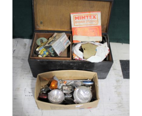 VINTAGE CAR ACCESSORIES including a variety of mirrors and lights from the mid 20thc onwards, Lucas, Marshal etc. Also with a
