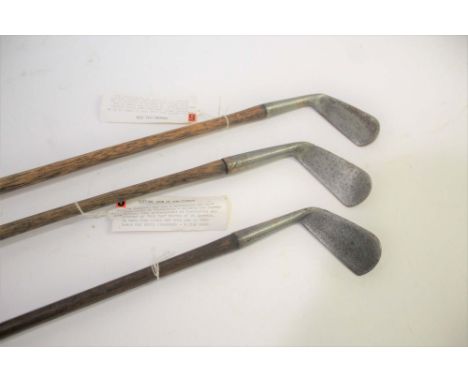 EARLY GOLF CLUBS 3 clubs including a hickory shafted lofting iron by Tom Stewart with clay pipe mark (St Andrews, circa 1880)