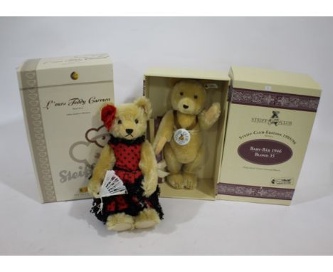 STEIFF TEDDY BEARS including L'ours Teddy Carmen, No 110 of 1500 made and with it's box and certificate. Also with Steiff Bab