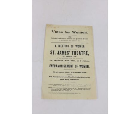SUFFRAGETTE LEAFLET &amp; VARIOUS ADVERTISING EPHEMERA an interesting Suffragette leaflet for A meeting of Women will be held