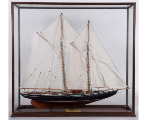 MODEL SHIP - 'BLUENOSE' GRAND BANKS SCHOONER a 1:65 scale wooden model of a Schooner, on a stand and in a glazed case. With a