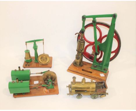 SCRATCH BUILT BRASS LOCOMOTIVE &amp; MODEL ENGINES a scratch built 0-2-2-0 brass locomotive, also with a large vacuum pump mo