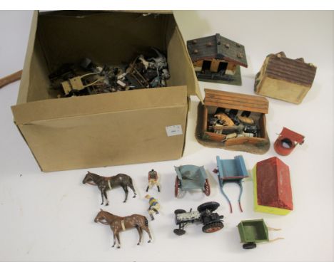FARM SET &amp; LEAD ANIMALS a mixed lot including various lead animals figures and animals, model buildings, farm accessories