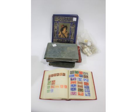 STAMP ALBUM, SCRAP ALBUM &amp; CIGARETTE CARDS including an album with 19thc &amp; 20th stamps, GB (including 1d Reds, Half C