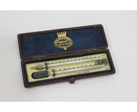 CASED THERMOMETER - ROSS OF LONDON a small ivory thermometer in a fitted leather case, the instrument marked Ross London and 
