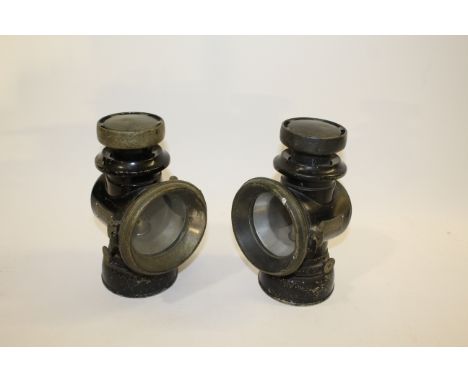 LUCAS 'KINGS OWN' CAR LAMPS a pair of Lucas 'Kings Own' side lamps, in black enamel and with nickel plated fittings. Both mar