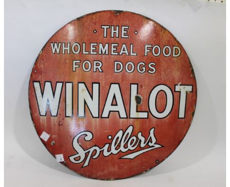 WINALOT ENAMEL SIGN - SPILLERS a circular enamel sign for Winalot, The Wholemeal food for Dogs, Spillers. 66cms diameter