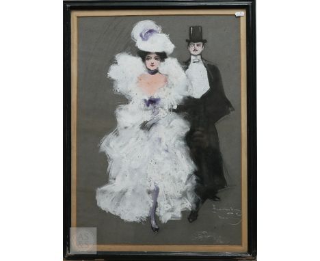 Hamilton King (1871-1952) - 'Paris', a mixed media study of a society couple, signed lower right, 63 x 45 cm, 72 x 54 cm incl