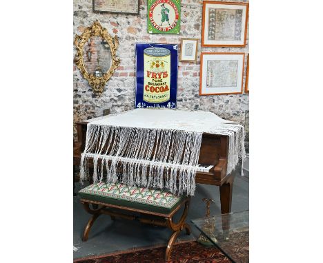 A Chinese cream silk piano shawl, with embroidered flowers and long silk fringe, 120 x 120 cm (excluding fringe)