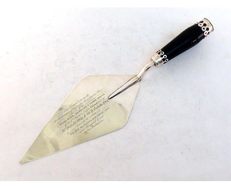 Norfolk military interest:- a Victorian silver presentation trowel  by  Charles Hart, London, 1865, the ebonised handle with 