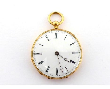 A French 18 carat gold fob watch by Cazal a Paris, circa 1830, the four piece case with French poincon, the white enamel dial