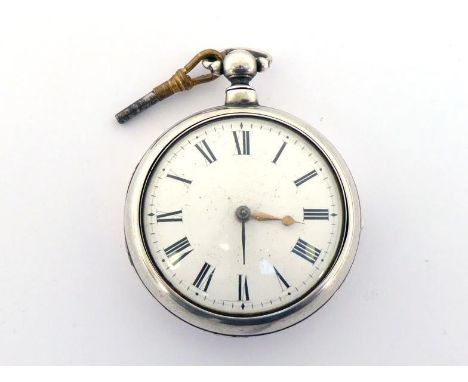 A George III silver pair cased pocket watch, the cases by William Mean, London 1817, the white enamel dial with black Roman n