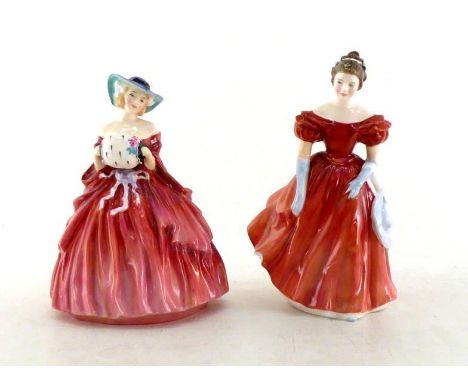 Two ceramic Royal Doulton ladies, “Genevieve” and “Winsome”, both with green backstamps. 