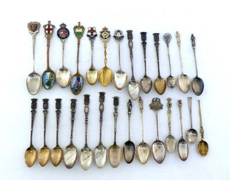Ten French silver tea and coffee spoons, each with town arms finials and respective name of town inscribed in bowl; four silv