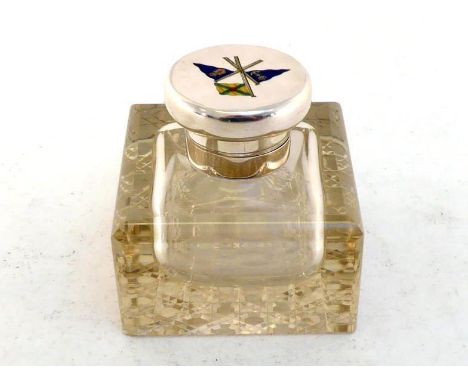 Yachting interest:- An Edwardian silver-mounted square inkwell  by the Goldsmiths & Silversmiths Company Ltd., Sheffield, 190