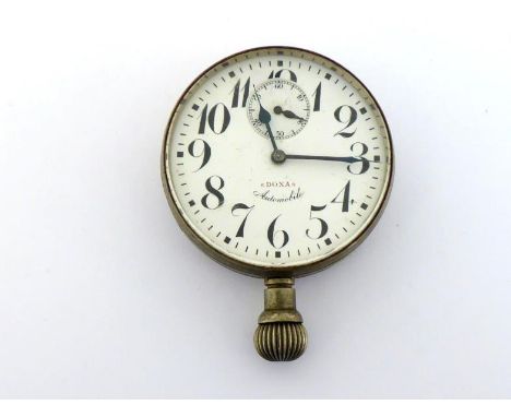 DOXA, a nickel dashboard watch, the large white enamel dial with black Arabic numerals, blued steel spade hands, and subsidia