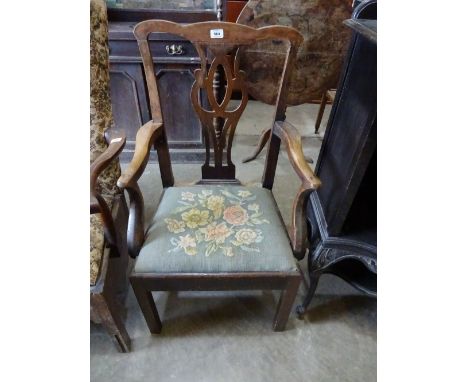 A pad tapestry seat, pierced back splat carver armchair