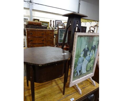 Jardiniere, lift top worktable and jigsaw fire screen
