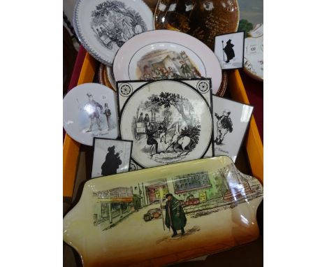 A collection of Dickens memorablilia to include tiles, plates etc.