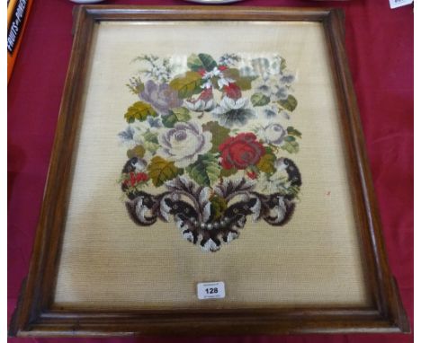 A Victorian tapestry screen with silkwork verso, 54cm x 60cm