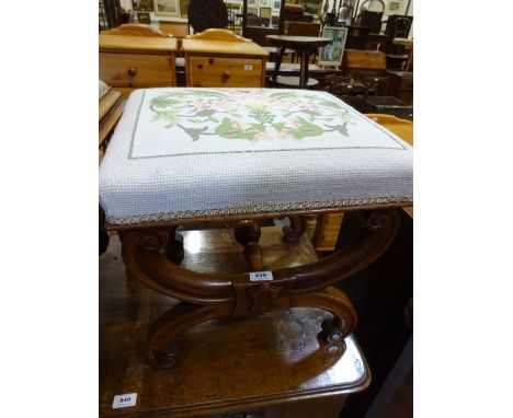 A floral tapestry top walnut framed stool