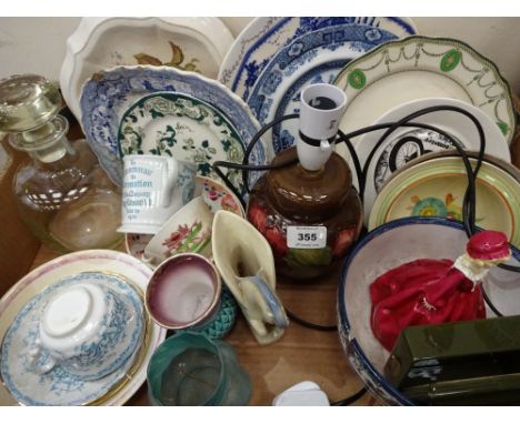 Moorcroft lamp, cabinet plates etc. 